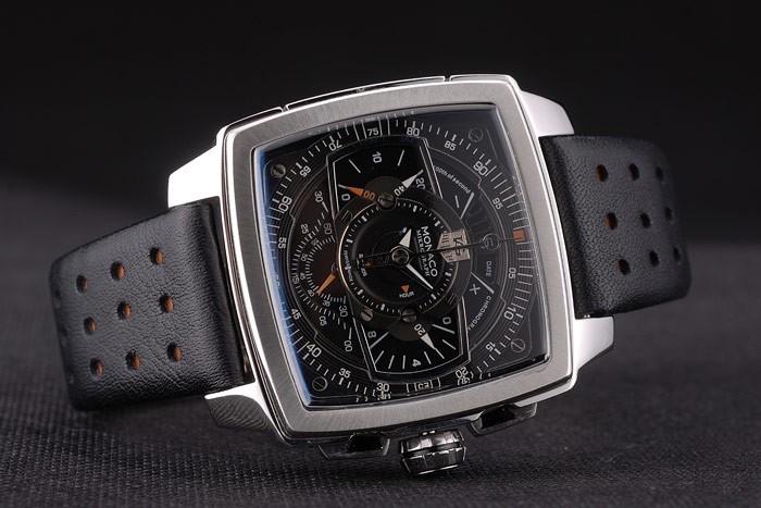 Tag Heuer Monaco Mikrograph Black Leather Strap Black Dial 7923